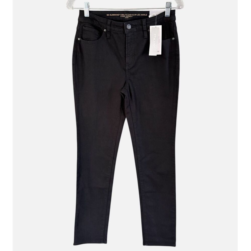 Chico's So Slimming Girlfriend Slim Leg Ankle Black Stretch Jeans NWT 00R 2R
